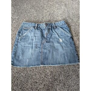 X2 Denim Laboratory Y2K Low Rise Distressed Mini Skirt Medium Wash Blue Size 2